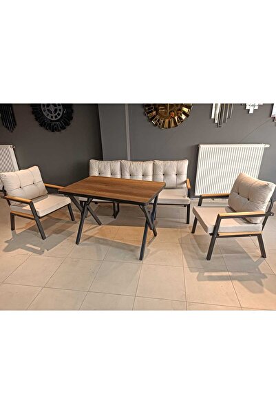 Serdemdizayn SERDEM-(ESTER)-3+1+1+MASA BAHÇE BALKON MOBİLYASI KOLTUK KREM