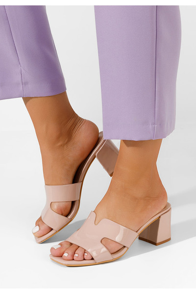 B T Shoes Béžové pantofle na podpatku Alemena