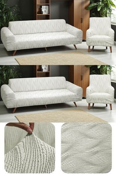 coverbox Jacquard Thick Croquet Fabric Elastic Sofa Cover Set 3+3+1+1 Non-Slip Washable Couch Cover