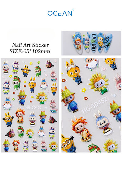 Ocean Labubu Tırnak Sticker Protez Tırnak Kalıcı Oje Süsleme, Nail Art Sticker