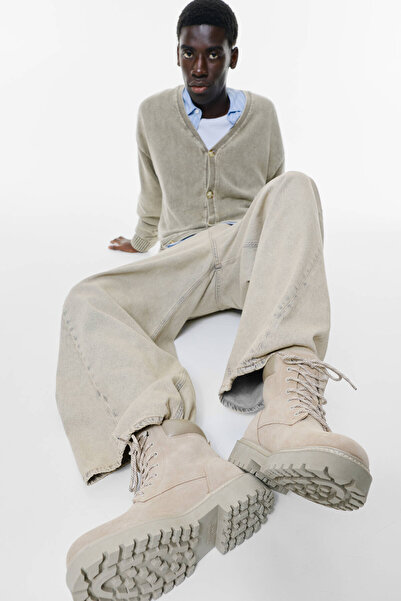 Pull & Bear Bağcıklı deri bot