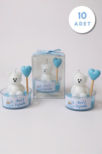 BERFUĞ KIRAN 10 ADET BALONLU AYICIKLI HEDİYELİK MUM MAVİ