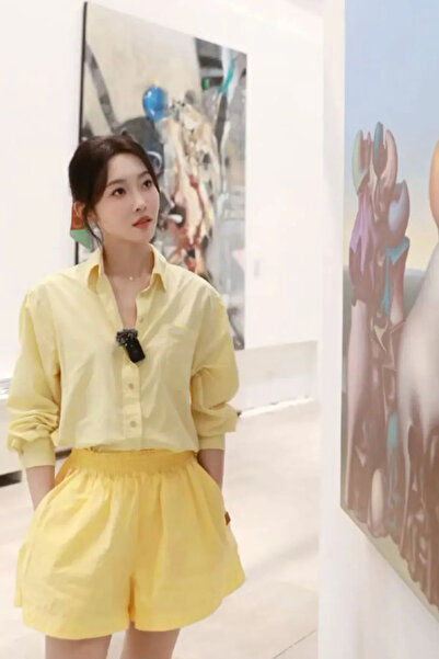 GIA - ART Women's Comfortable Fit Elastic Waist Side Slit Summer Poplin Sports Shorts – Yellow, with Pockets, Cotton