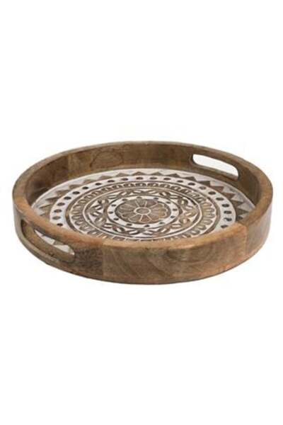 OEM Tava Servit Rotunda din Lemn cu Model Mandala Ø31x5cm