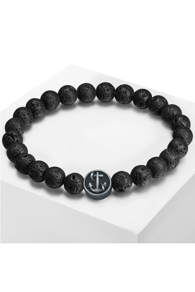 True Rebels Edelsteinarmband Armband Lava-Stein schwarz