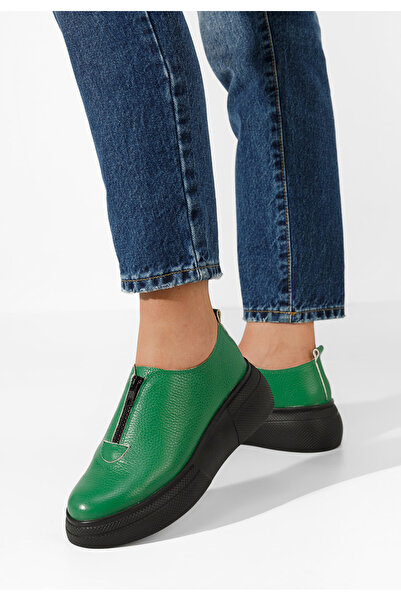 B T Shoes Zelené kožené poltopánky dámske Amaera