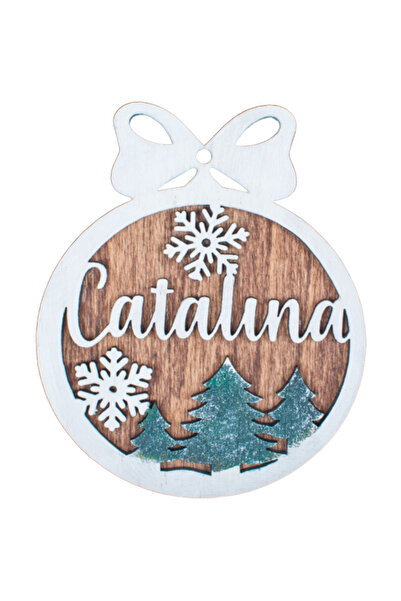 OEM Glob de Craciun cu Nume Personalizat HH907 din Lemn Model Brad si Fulg de...