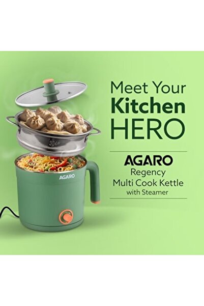 AGARO Regency Multi Cook Kettle With Steamer, 1.2L Inner Pot, Double Layered Body, Variable Temperat