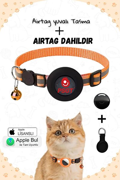 PSGT AirTag'li Kedi Tasması İOS Uyumlu -Takip Cihazı Evcil Hayvanlar İçin Öze...