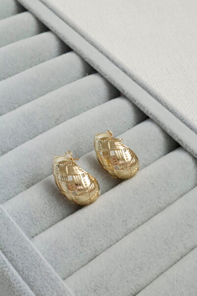 DEMOKAN Kadın Küpe Kararmaz 14k Renk Vip Seri Ekose Desen Damla Model 2cm Küpe