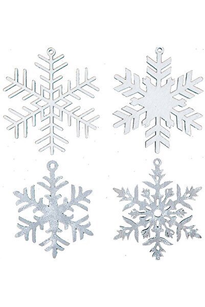 OEM Set 4 globuri de Craciun HH919 din Lemn Model Fulg de nea