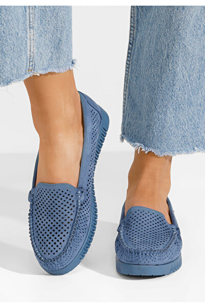 B T Shoes Modré dámske letné mokasíny Lynna V7