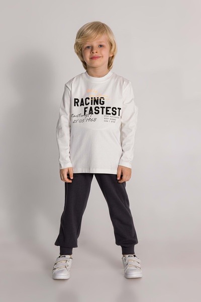 ww waka waka kids store Front Printed Ribbed Boys' Tracksuit Set