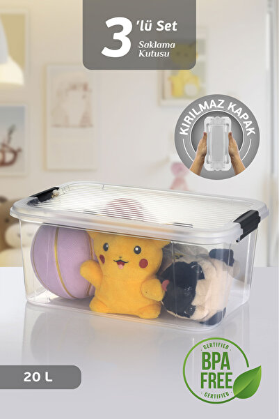 MOİ 3-Pack 20L Multibox Storage Container with Locking Lid Multi-Purpose Organizer Pantry Storage Storage Box