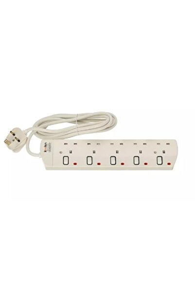 Koolen 5 Ways Power Extension Sockets, 5 m, White.