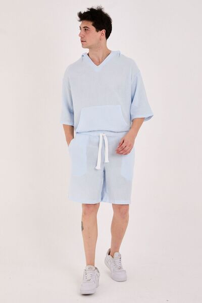 RELAXL Set of 2 100% Cotton Muslin Oversize Shorts and Hoodie Baby Blue
