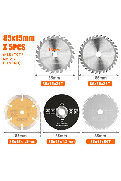 choice2 مجموعة من 5 شفرات منشار دائري صغير 85 × 15 مم من XCAN، قرص قطع من الف...