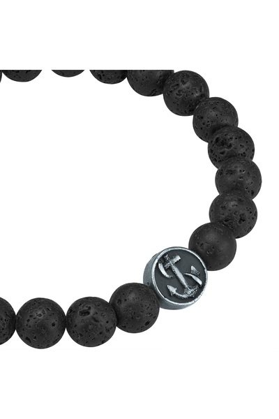 True Rebels Edelsteinarmband Armband Lava-Stein schwarz