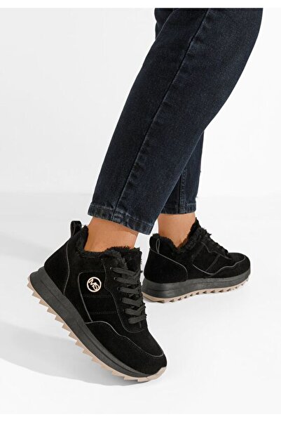 B T Shoes Γυναικεία σνίκερς με γούνινη επένδυση Λαβέγκα μαύρα
