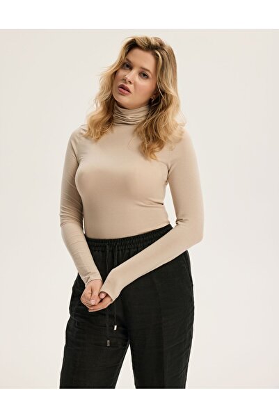 ESOTIQ Tricou cu guler înalt pentru femei, mânecă lungă, croială slim, din mo...