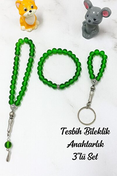 Lio20 Set de brățară din sticlă de piatră de onix-33 bucăți de mărgele de rugăciune-set de brelocuri |   Set de 3 |   Combinație de accesorii cadou |   Verde