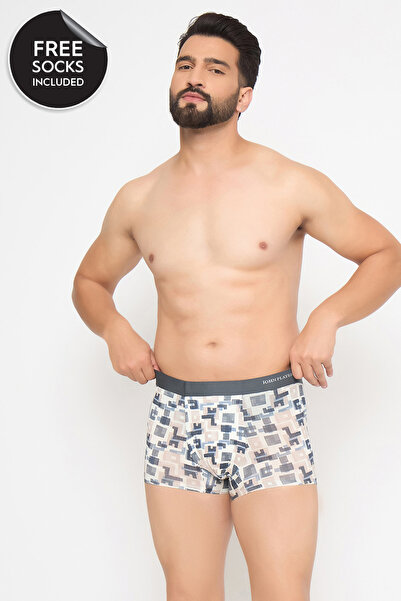 John players Pack of 2 John Players Bonded Printed Trunks in Modal - Free Socks Included