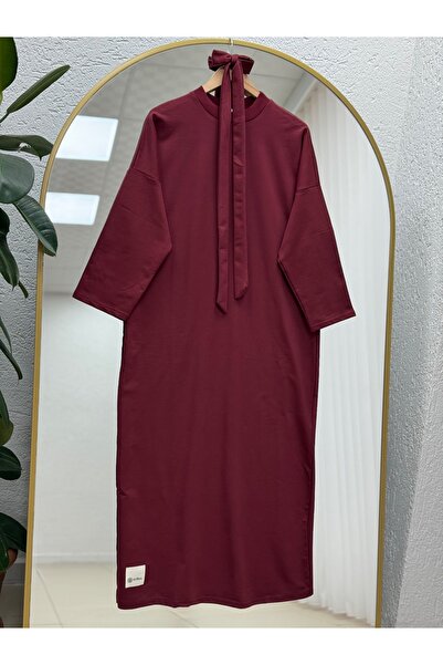 BENAHOLL فستان قلمي مستقيم من إلكونيا مع ملصق-NL297 لون خمري