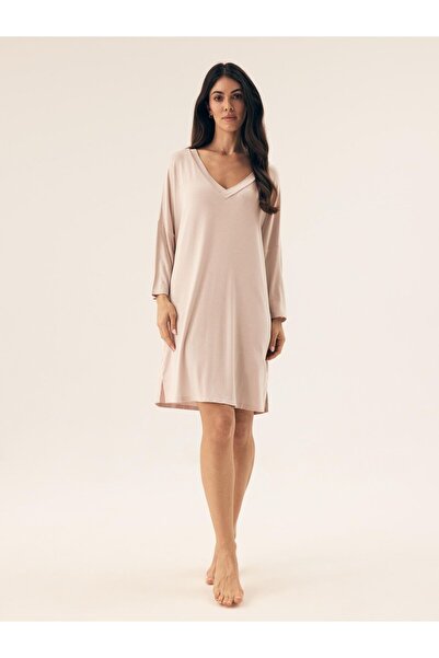 ESOTIQ Rochie de noapte pentru femei, cu mânecă lungă, supradimensionată, și decolteu în V | Risa
