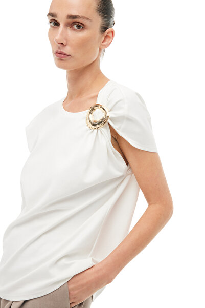 Perspective 100% Cotton Ecru Shoulder Detail T-Shirt