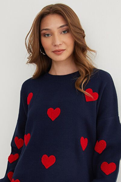 Fulla Moda Оверсайз трикотажний светр з вишивкою у вигляді серця
