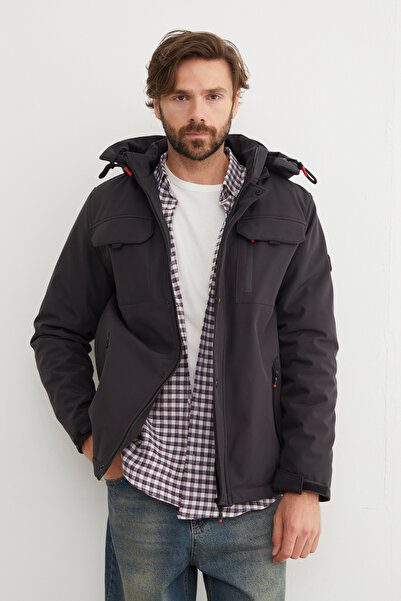 Fulla Moda Diving Fabric Snap Button Hooded Jacket