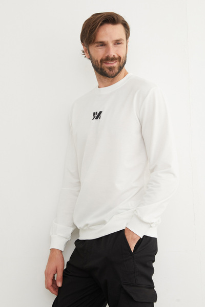 Fulla Moda Kabartma Baskılı Bisiklet Yaka Sweatshirt