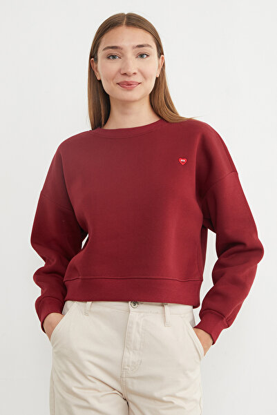 Fulla Moda Hanorac cu guler rotund brodat cu inimă cu 3 fire