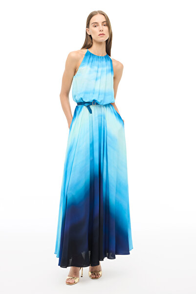 Perspective Çok Renkli Ekoseli Uzun Elbise