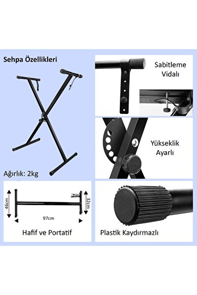 JWIN JTK-3500 61 Tuş Hassasiyetli 5 Oktav Org Seti - Siyah