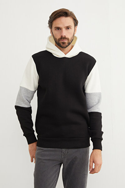Fulla Moda 3 İplik Kolu Renk Bloklu Kapüşonlu Sweatshirt