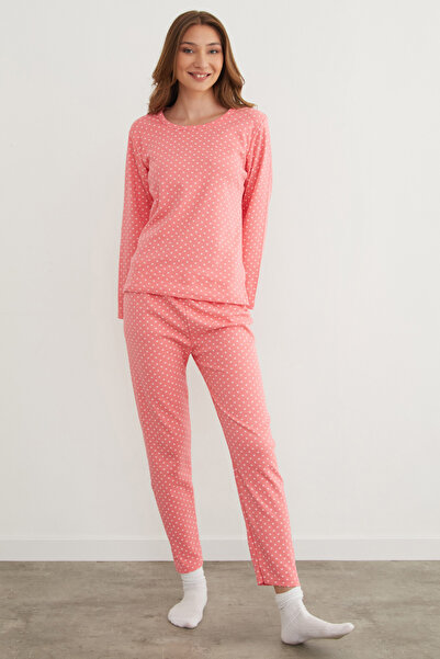 Fulla Moda Σετ πιτζάμες με λαιμόκοψη με σχέδιο πουά