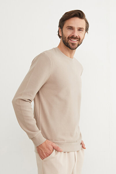 Fulla Moda M Harf Nakışlı Fitilli Bisiklet Yaka Sweatshirt