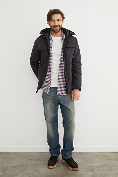 Fulla Moda Diving Fabric Snap Button Hooded Jacket