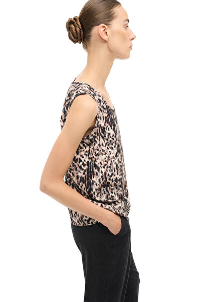 Perspective Brown U-Neck Strap Leopard Blouse