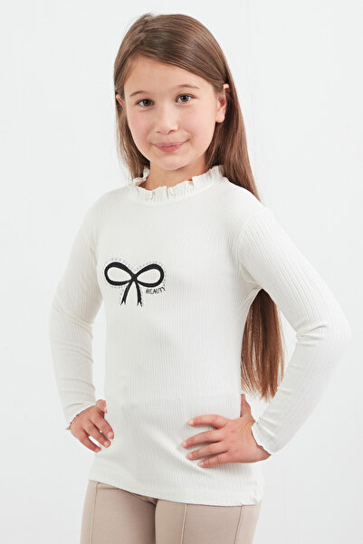 Fulla Moda Stone Ribbon Printed Ribbed Girl's Bodysuit