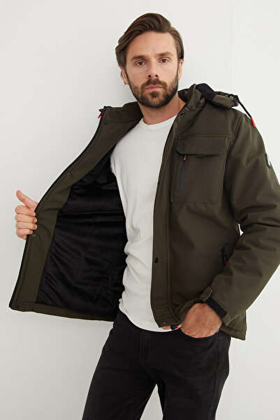 Fulla Moda Diving Fabric Snap Button Hooded Jacket