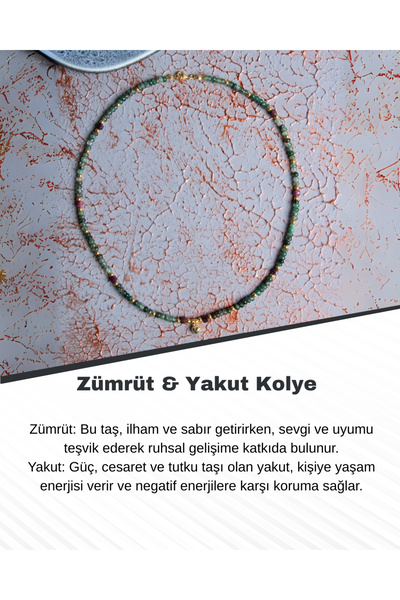 Saff Doğal Taş قلادة الزمرد والياقوت