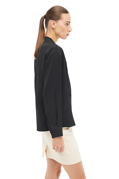 Perspective Black Classic Collar Blouse