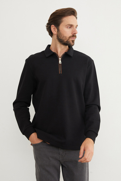 Fulla Moda Βασικό φούτερ με μισό φερμουάρ με λαιμόκοψη πόλο