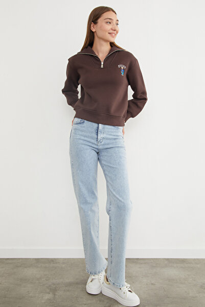 Fulla Moda Φούτερ με μισό φερμουάρ με κέντημα με 3 κλωστές αρκουδάκι