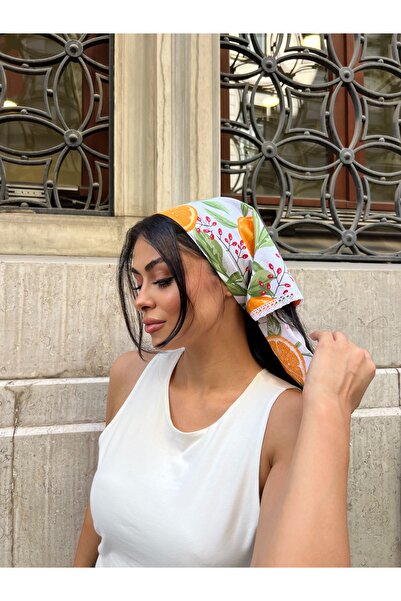 KÜÇÜĞÜM BUTİK Orange Patterned Lace Detailed Bandana