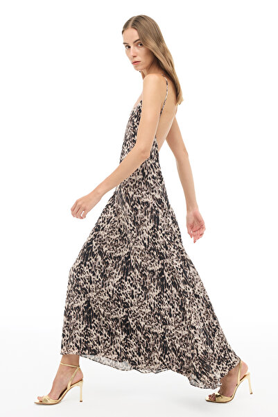 Perspective Brown V-Neck Long Dress