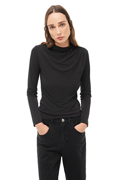 Perspective Black Turtleneck Slim Fit Blouse