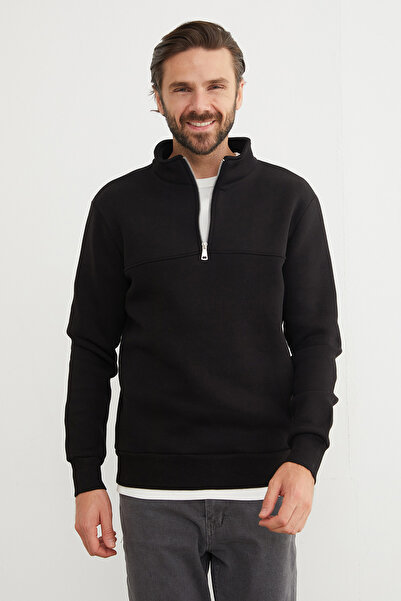 Fulla Moda 3 İplik Basic Dik Yaka Yarım Fermuarlı Sweatshirt